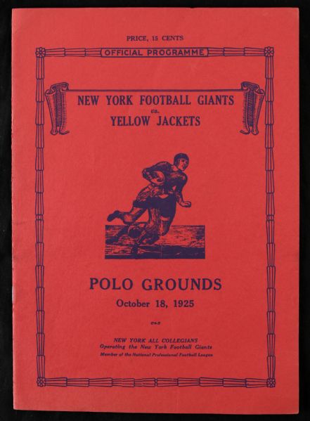 1925 New York Giants Philadelphia Yellow Jackets Polo Grounds Reproduction Program