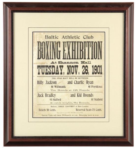 1901 Baltic Athletic Club Boxing Exhibition 20" x 22" Framed Broadside