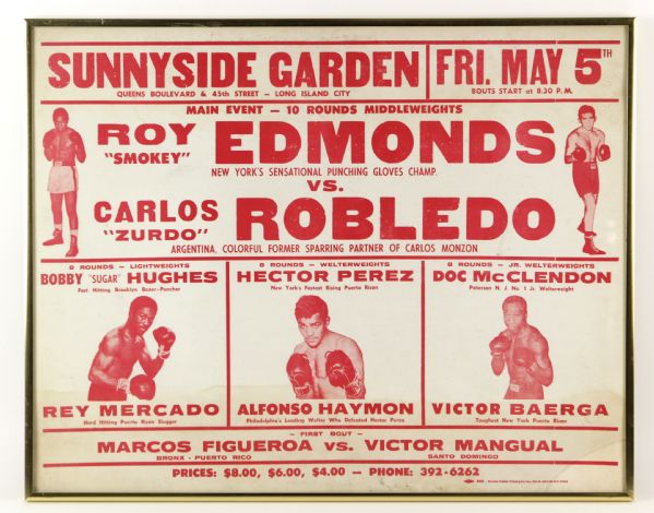 1972 Roy "Smokey" Edmonds vs. Carlos "Zurdo" Robledo Sunnyside Garden 22" x 28" Framed Broadside