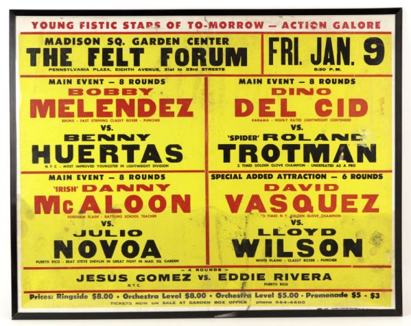 1970 Bobby Melendez vs. Benny Huertas Felt Forum 22" x 28" Framed Broadside