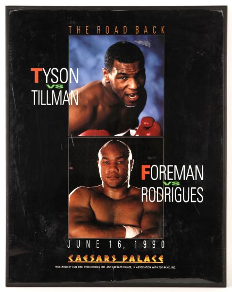1990 The Road Back Tyson Vs Tillman And Foreman Vs Rodrigues Caesars Palace 23" x 29" Framed Poster