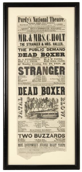 1858 Purdys National Theatre 12" x 26" Framed Broadside w/ The Dead Boxer