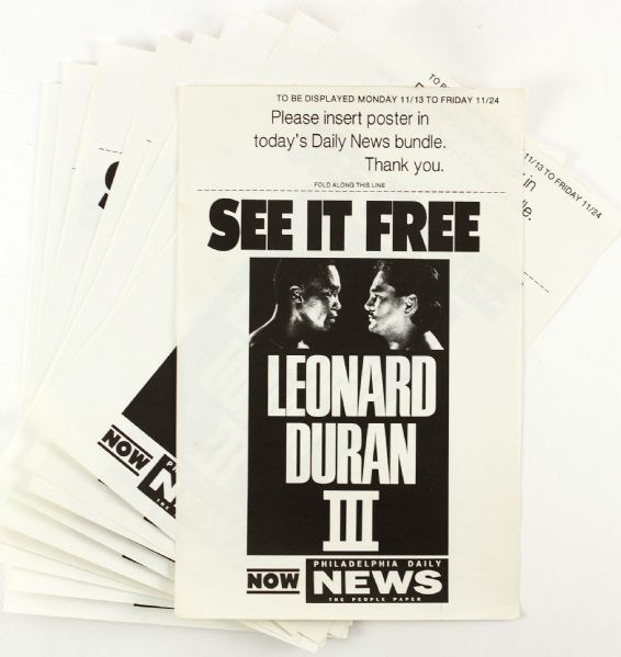 1989 Sugar Ray Leonard vs. Roberto Duran III 10" x 16" Super Middleweight Championship Bout Philadelphia Daily News Posters - Lot of 11