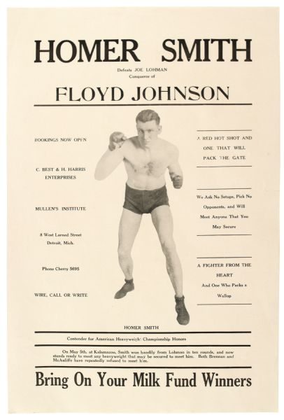 1921-29 Vintage 10" x 16" Homer Smith Boxing Poster  