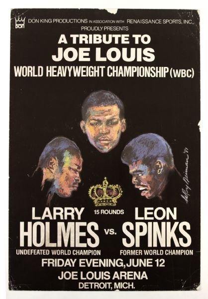 1981 18" x 27" Larry Holmes vs. Leon Spinks WBC Heavyweight Championship Fight Tribute to Joe Louis 