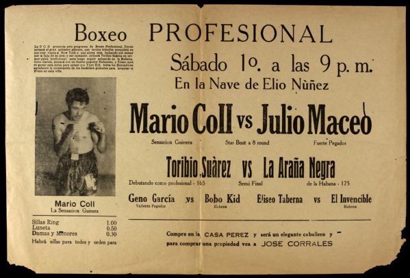 1951-52 12" x 18" Mario Coll vs. Julio Maceo Cuban Broadside 