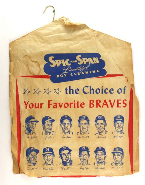 1954-56 Milwaukee Braves Spic N Span Dry Cleaning Bag