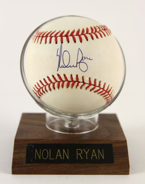 1984-94 Nolan Ryan Texas Rangers Single Signed OAL Brown Baseball (JSA)