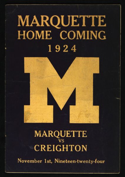 1924 Marquette Golden Avalanche Football Team Homecoming Game Program