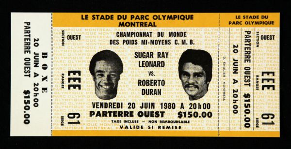 1980 Sugar Ray Leonard vs. Roberto Duran Montreal Olympic Stadium Welterweight Title Bout French Language Ticket