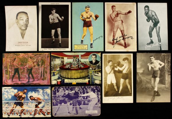 1900s-40s Boxing Postcard Photography Trading Card Collection - Lot of 26 with John L. Sullivan Cabinet Card