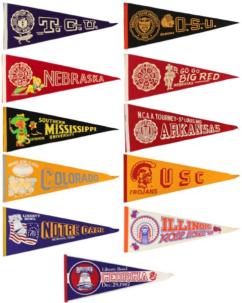 1970s-80s College Football & Basketball Full Size 29" Pennant Collection - Lot of 33