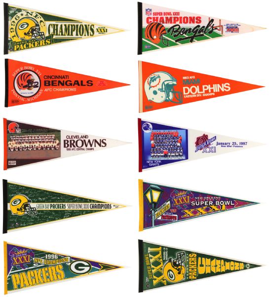1970s-90s Super Bowl & Conference Champions Full Size 29" Pennant Collection - Lot of 42