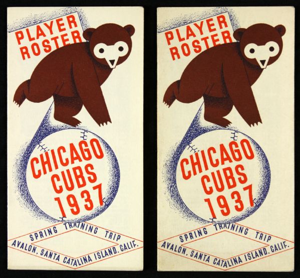 1937 Chicago Cubs Spring Training Trip Player Roster Book - Lot of 2