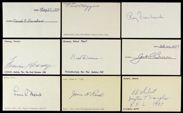 1920s-40s Era Football Players Signed 3" x 5" Index Card Collection - Lot of 9 
