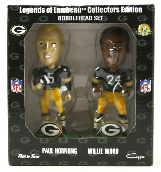 2007 Paul Hornung Willie Wood Green Bay Packers Mini Bobbleheads Mint In Box