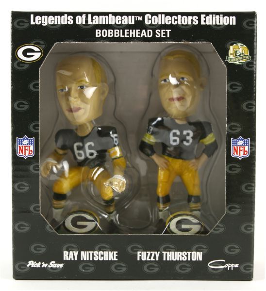 2007 Ray Nitschke Fuzzy Thurston Green Bay Packers Legends of Lambeau Mini Bobbleheads Mint In Box
