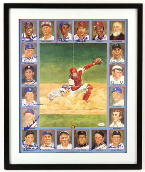 1990 Perez Steele Signed 21" x 25" Framed and Matted Print with 13 Signatures Aaron Banks Yastrzremski Bench (JSA Full Letter)