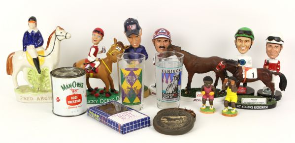 2000s Horse Racing Memorabilia Collection - Lot of 20 w/ Bobbleheads, Glasses & More