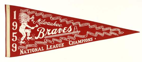 1958 Milwaukee Braves National League Champions Full Size 29" Pennant