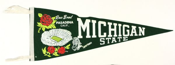 1953-66 Wisconsin Badgers Michigan State Spartans Rose Bowl Full Size 29" Pennant - Lot of 2