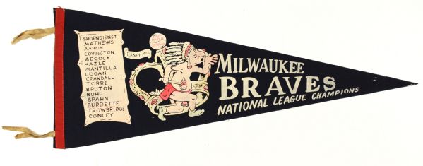 1957 Milwaukee Braves National League Champions Full Size 29" Pennant