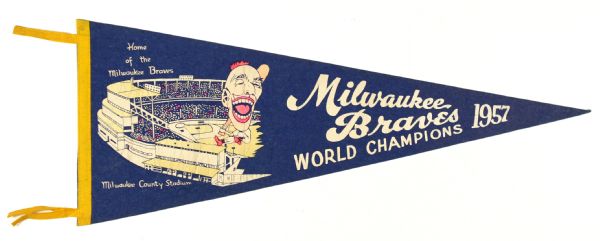 1957 Milwaukee Braves World Series Champions Full Size 29" Pennant