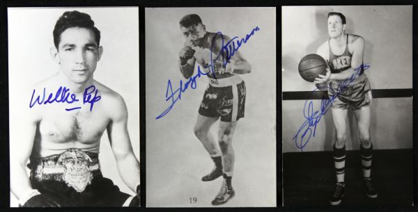 1960s Floyd Patterson Willie Pep Clyde Lovellette Signed 3.5" x 5.25" Postcard Collection - Lot of 3 (JSA)
