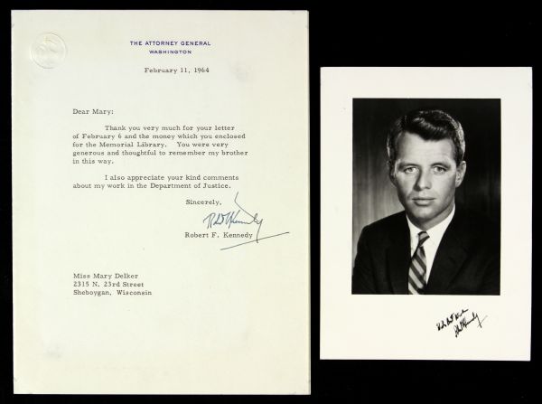 1964 Robert F. Kennedy Attorney General 5" x 7" Photo & Signed Letter (JSA)