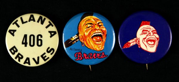 1960s-70s Atlanta Braves 2" Pinback Button Collection - Lot of 3 
