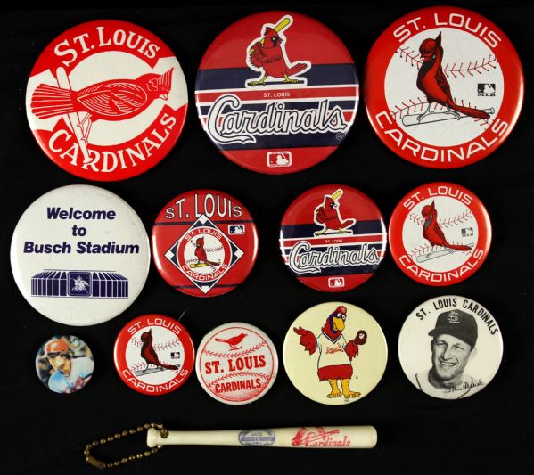 1960s-80s St. Louis Cardinals Pinback Button Collection - Lot of 13 