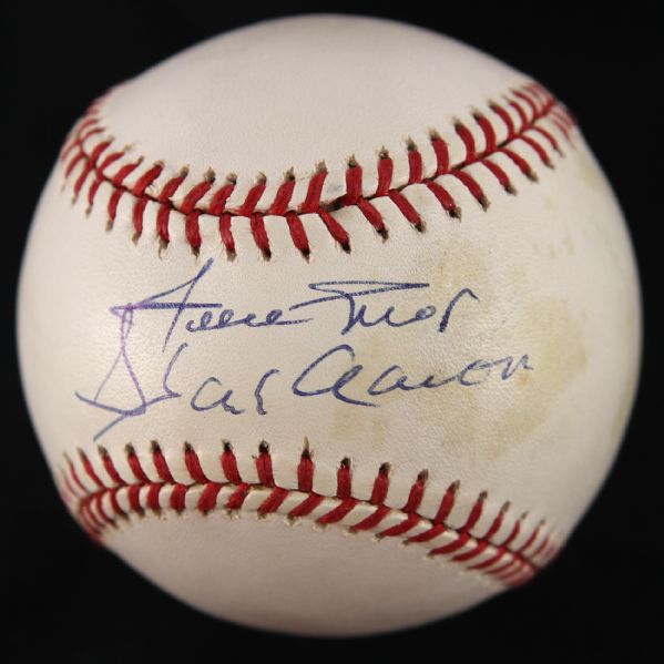 1989-93 Hank Aaron Willie Mays Signed ONL White Baseball (JSA)