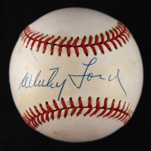 1984-94 Whitey Ford New York Yankees Single Signed OAL Brown Baseball (JSA)
