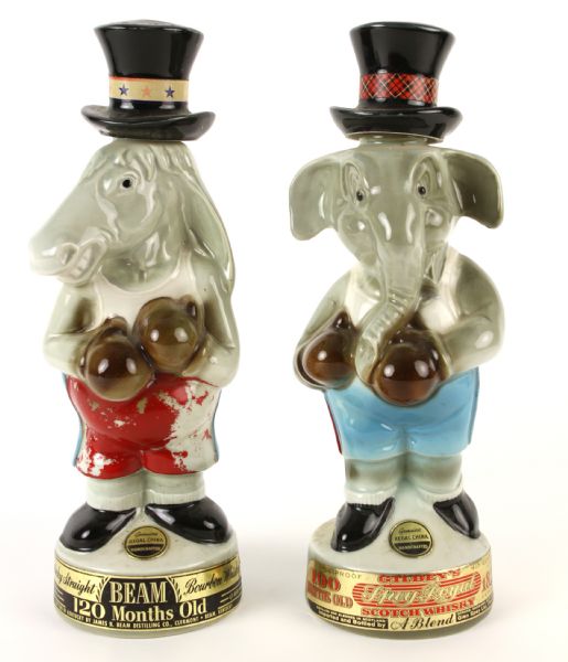 1964 Jim Beam Republican Elephant & Democrat Donkey Decanter Collection - Lot of 2