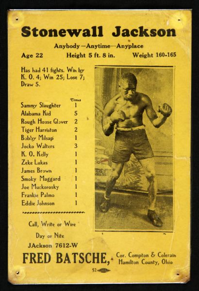1935 Stonewall Jackson 4" x 6 1/2" Postcard Fight Advertisment