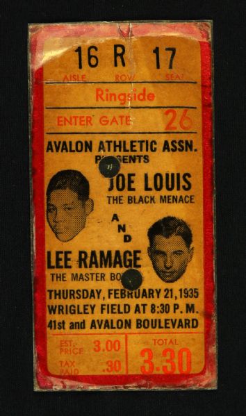 1935 Joe Louis vs. Lee Ramage Wrigley Field Heavyweight Fight Ticket