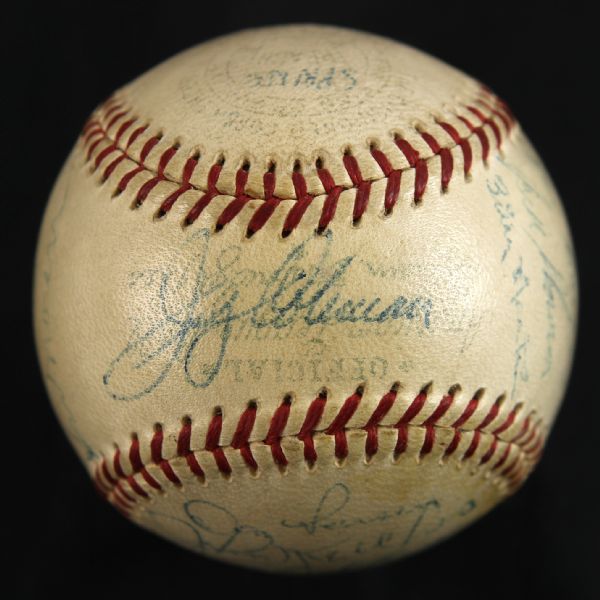 1956 New York Yankees World Series Champions Team Signed OAL Harridge Baseball w/ 25 Signatures Including Mickey Mantle (Clubhouse), Yogi Berra, Billy Martin & More (JSA)