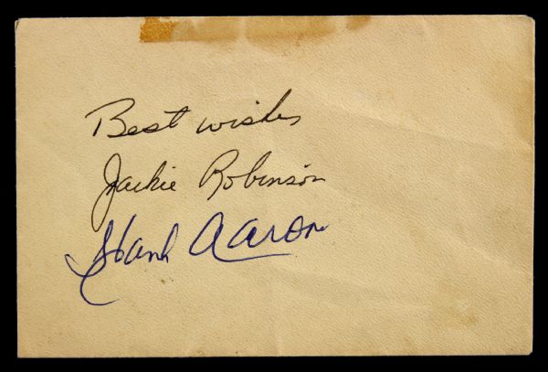 1955/1989 Jackie Robinson Hank Aaron Signed Envelope (JSA)