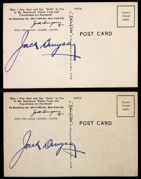 1940s Jack Dempsy World Heavyweight Champion Signed Postcard - Lot of 2 (JSA)