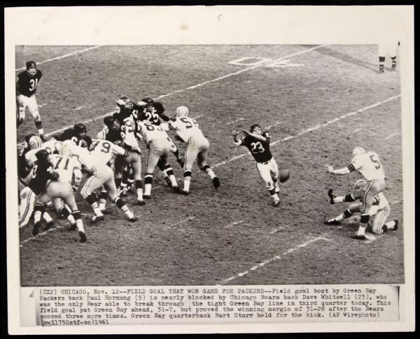 1961 Paul Hornung Bart Starr Green Bay Packers Original 8" x 10" Photo