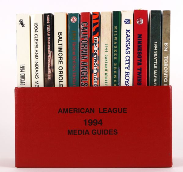 1994 American League Media Guide Collection - Lot of 13 with Storage Case
