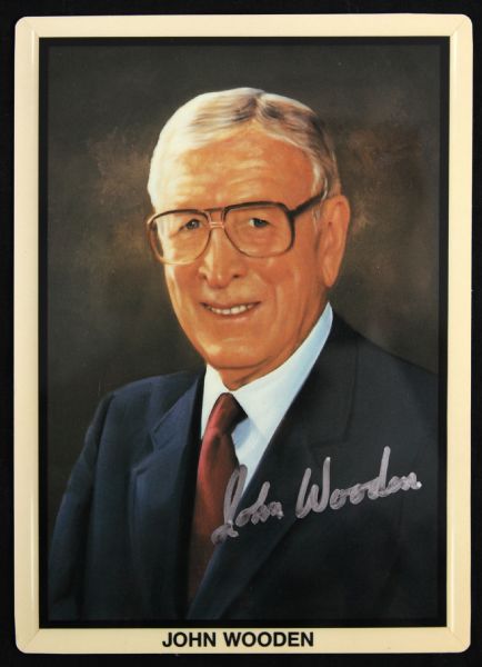 1991 John Wooden UCLA Bruins Signed Treasury of Sports Art Trading Card (JSA)