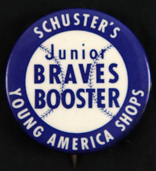 1950s Milwaukee Braves Schusters Young America Shops Junior Braves Booster 1.5" Pinback Button