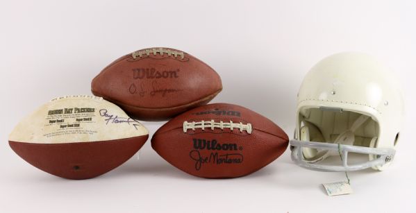 1970s-90s Football & Baseball Memorabilia Collection - Lot of 6 w/ Jerry Rice & Paul Hornung Signed Footballs, Honus Wagner MIB Starting Lineup & More