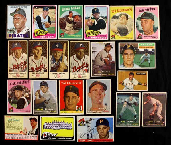 1951-1967 Pittsburgh Pirates Milwaukee Braves Baseball Cards Topps Bowman Clemente Kiner Adcock Lot of 85