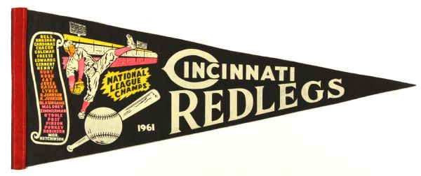1961 Cincinnati Redlegs National League Champs Full Size 29" Pennant