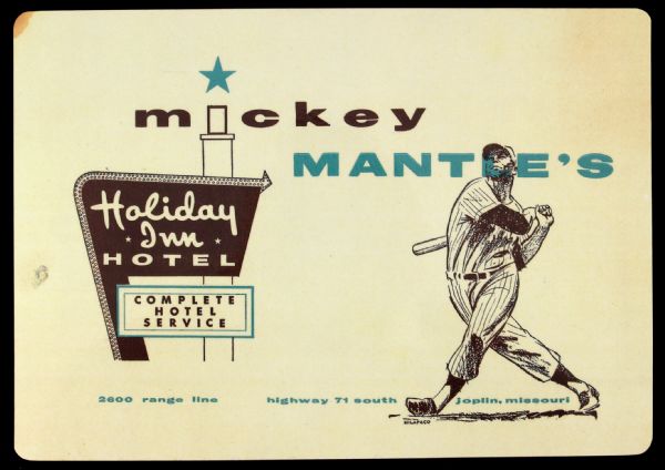 1960s Mickey Mantle Holiday Inn Joplin Missouri 9" x 13" Laminate Placemat