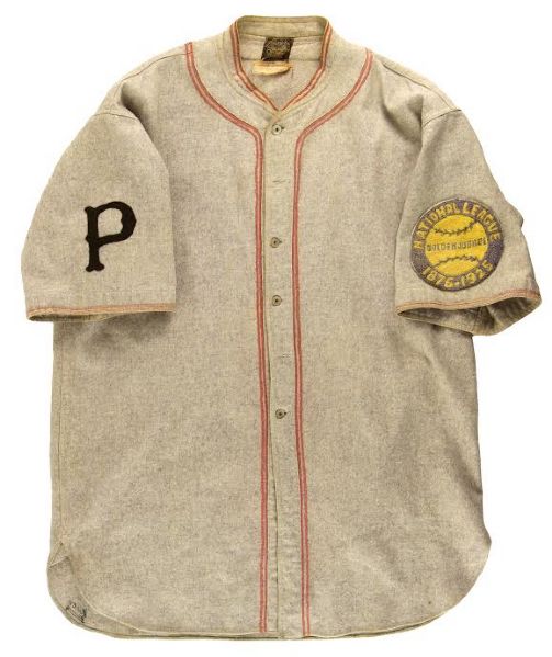 1925 Cliff Knox Pittsburgh Pirates World Champions Season Game Worn Road Uniform w/ original 25th Anniversary Patch (MEARS A9) Only Known Example!