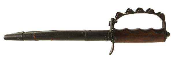 1917 WW1 Trench Knuckle Triangular Blade Knife & Leather Sheath 