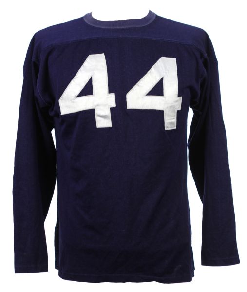 1960s (late) #44 Navy Blue Durene Game Worn Long Sleeve Football Jersey 